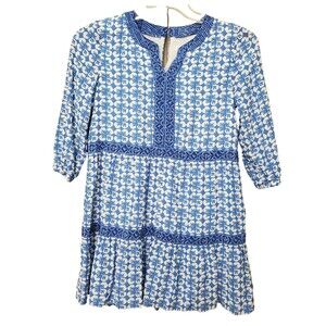 Vineyard Vines Girls Blue Hydrangea Geo Print Tiered Lined Dress Size Large